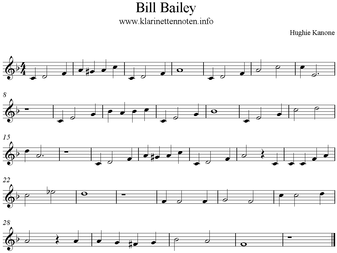 Bill Bailey Freesheetmusic, F-Major, Trumpet, Clarinet, Klarinette